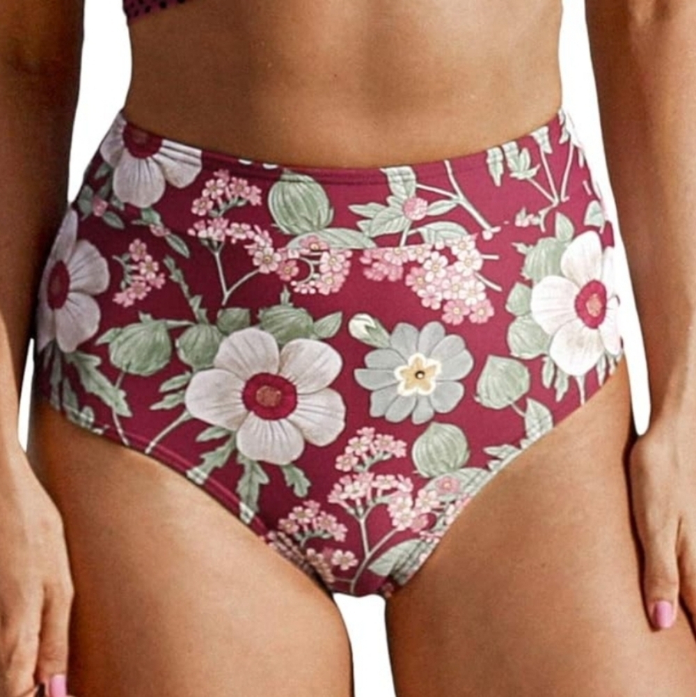 NWT Cupshe Women's Floral High Waisted Bikini Swim Bottom S
